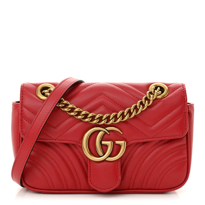 Gucci Calfskin Matelasse Mini GG Marmont Shoulder Bag Hibiscus Red 1 of 12
