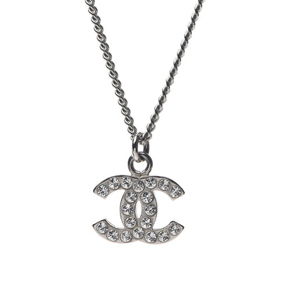 Chanel Crystal CC Pendant Necklace Silver 3 of 5