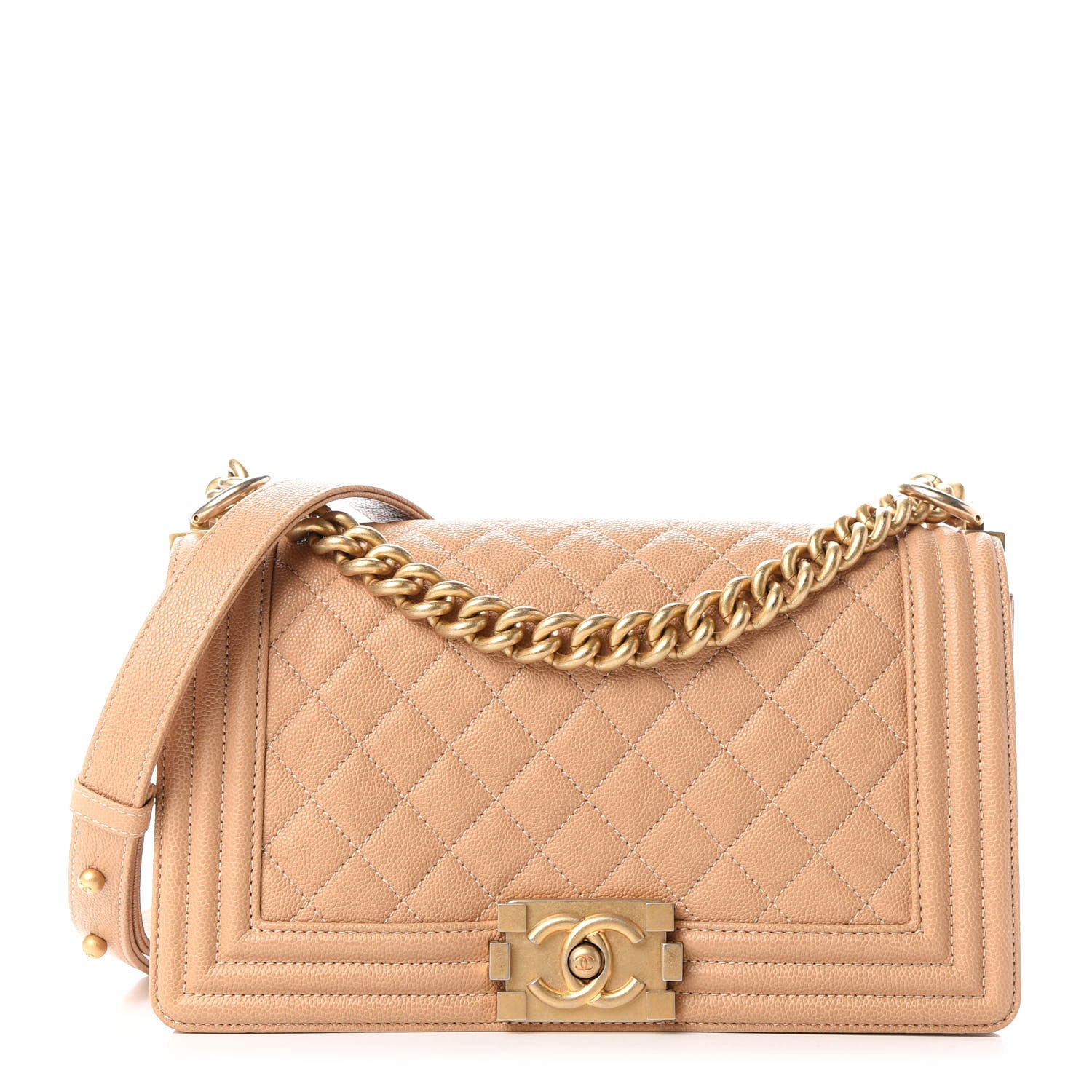 Chanel Caviar Quilted Medium Boy Flap Beige 1 of 9