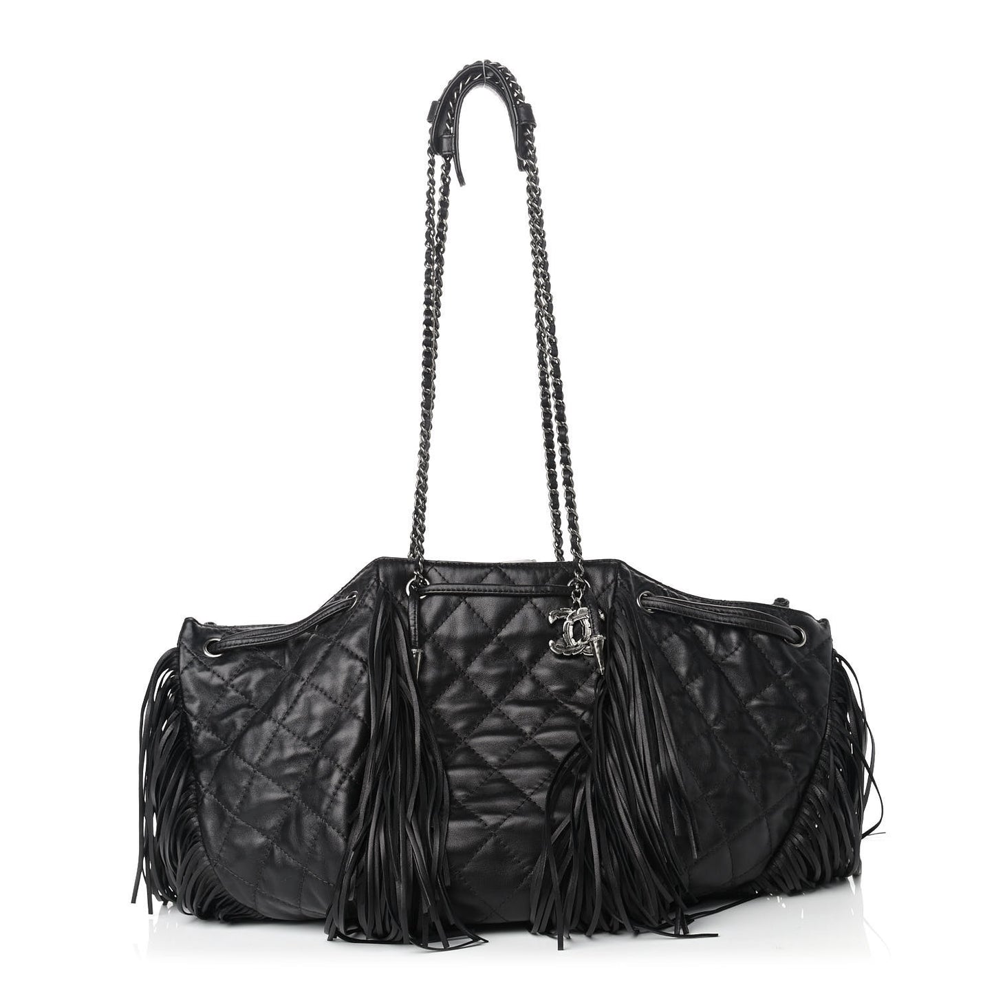 Lambskin Quilted Western Baluchon Fringe Bag Black
