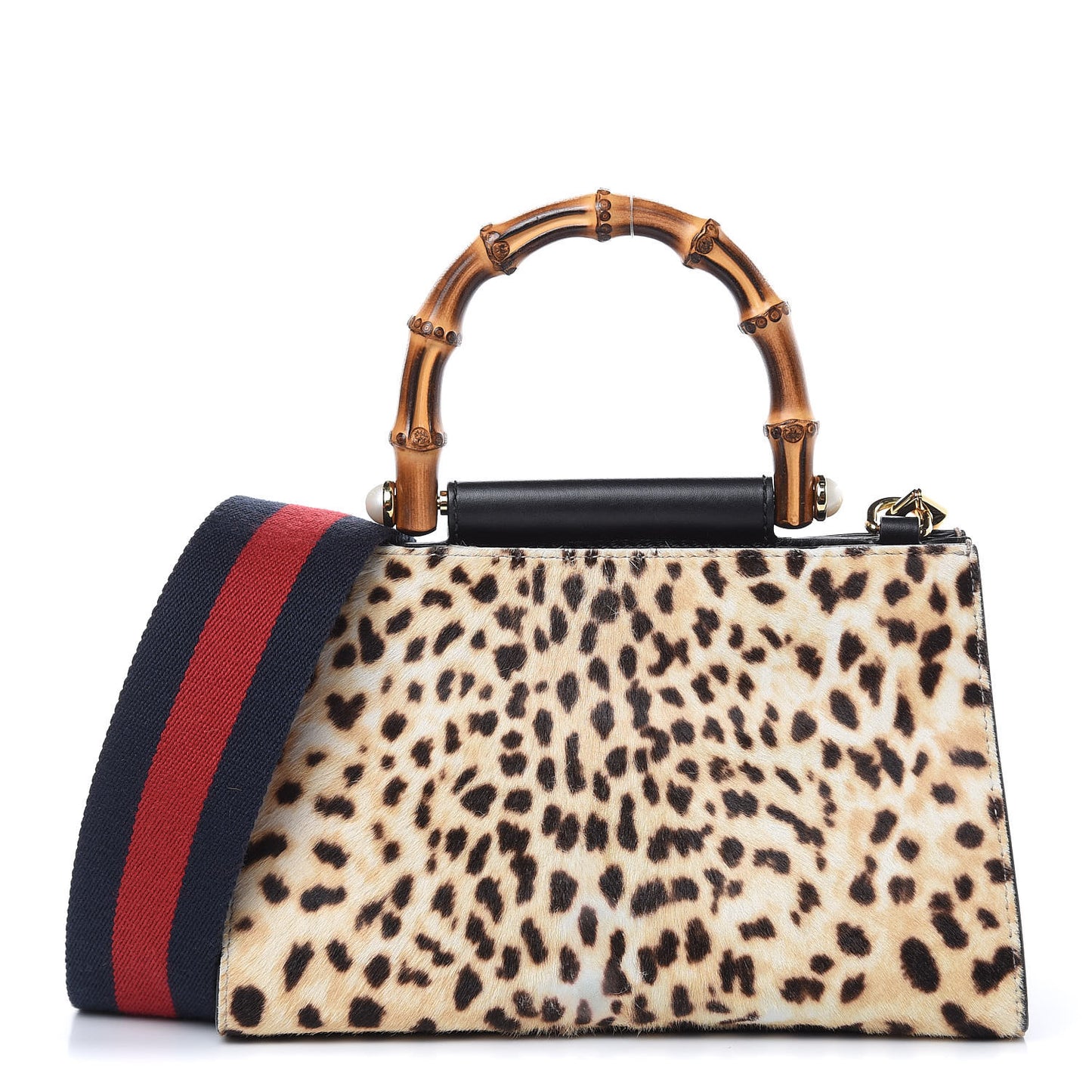 Calf Hair Bamboo Web Leopard Print Mini Nymphaea Top Handle Bag