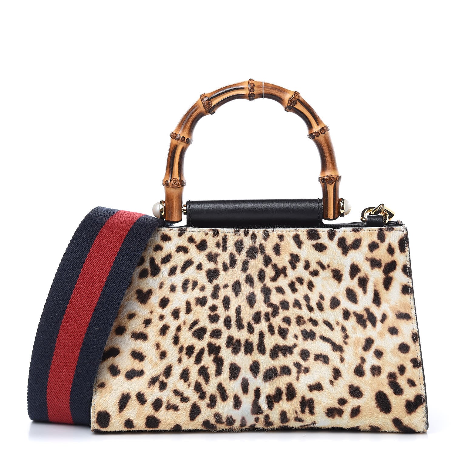 Gucci Calf Hair Bamboo Web Leopard Print Mini Nymphaea Top Handle Bag 1 of 13