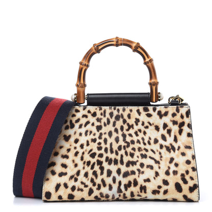 Gucci Calf Hair Bamboo Web Leopard Print Mini Nymphaea Top Handle Bag 1 of 13