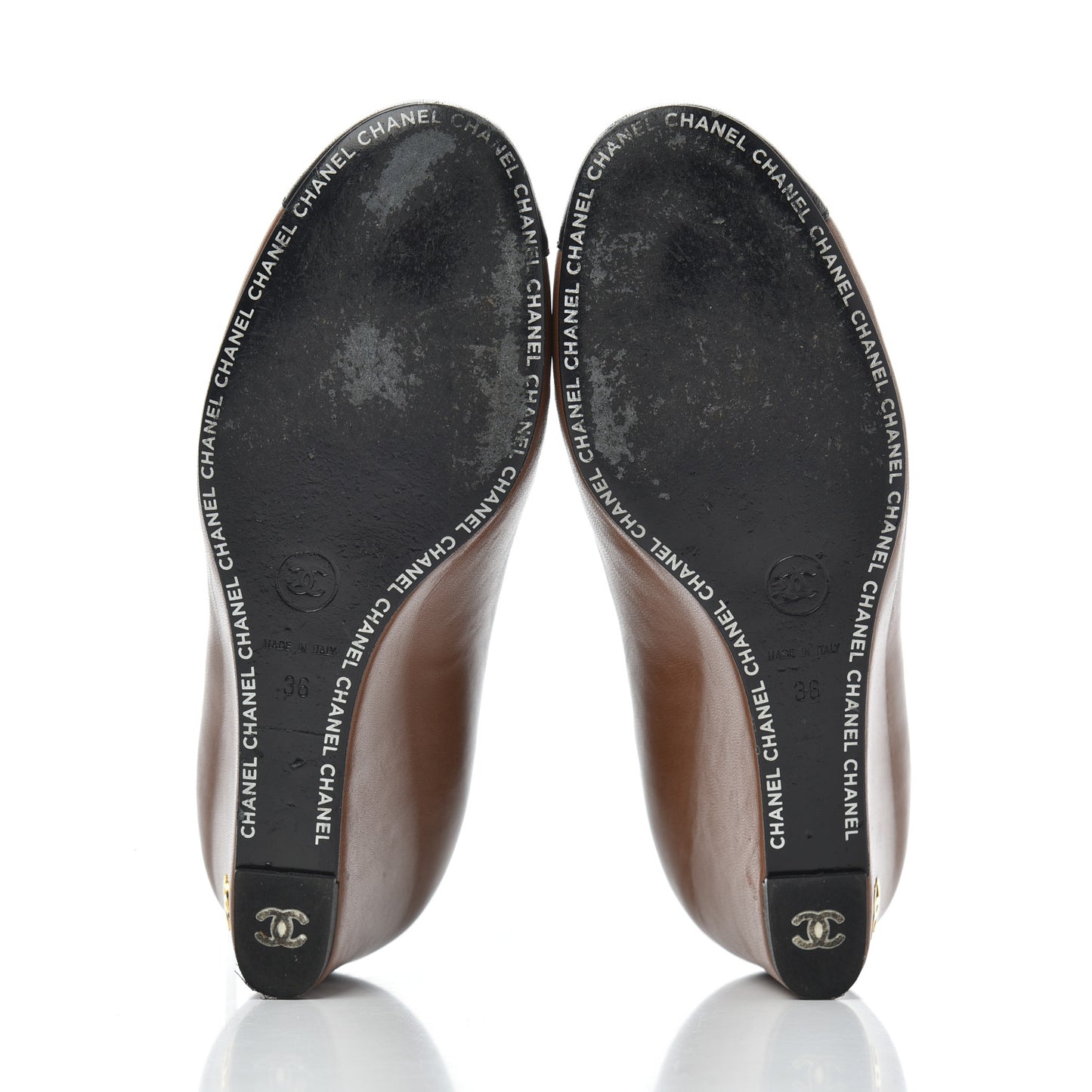 Lambskin Cap Toe Wedges 36 Brown Black