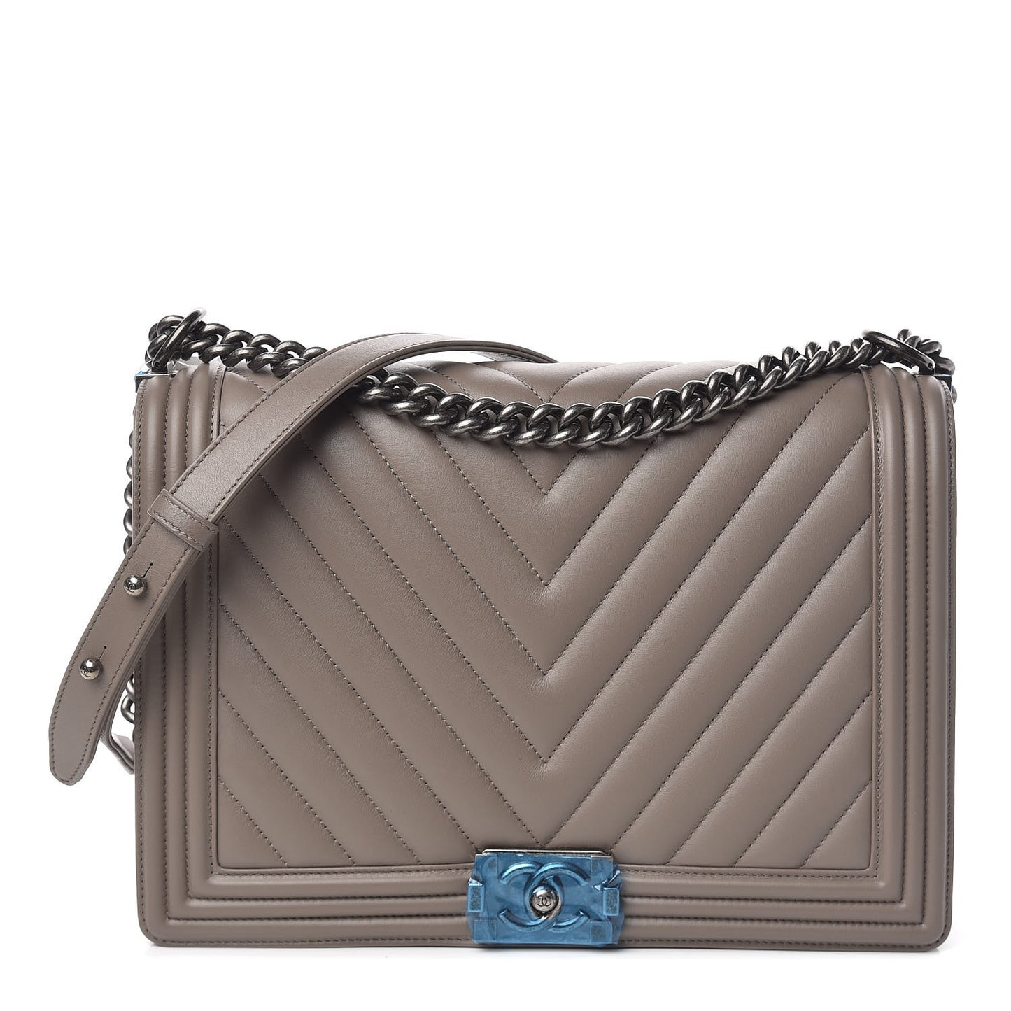Calfskin Chevron Quilted Large Boy Flap Grey