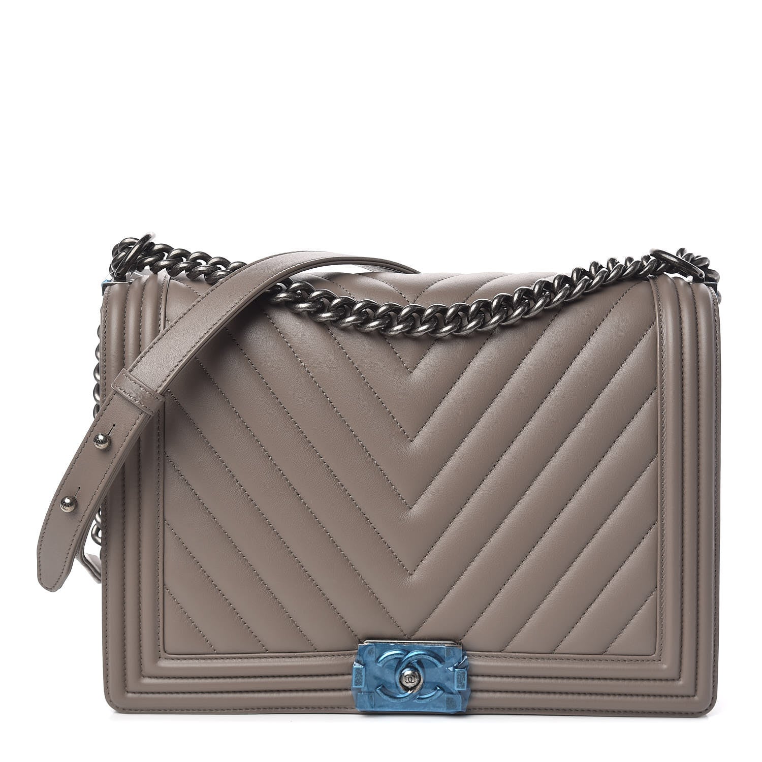 Chanel Calfskin Chevron Quilted Large Boy Flap Grey 1 of 10