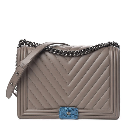 Chanel Calfskin Chevron Quilted Large Boy Flap Grey 1 of 10