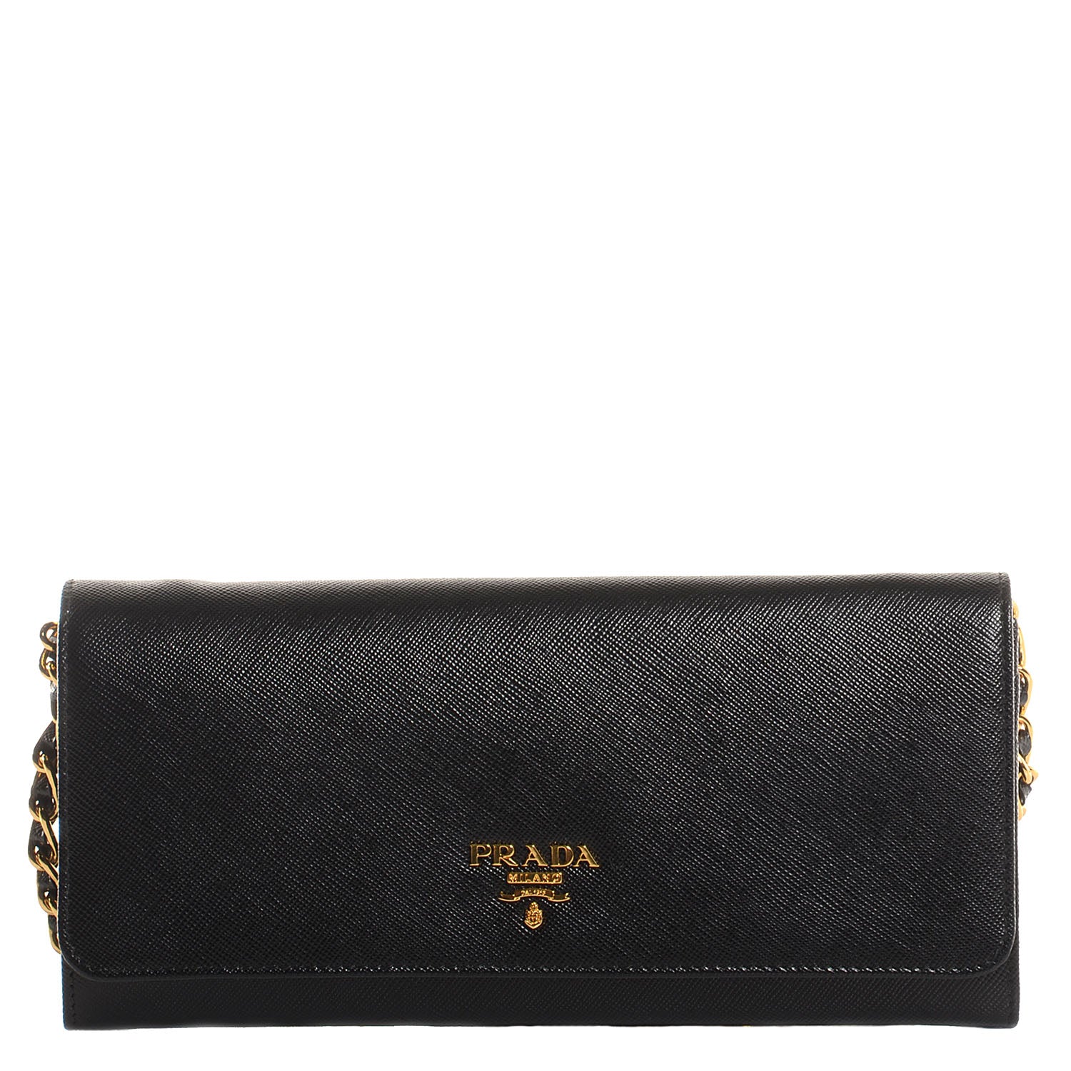 Prada Saffiano Metal Oro Chain Wallet Nero Black 1 of 9