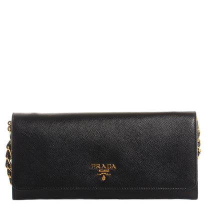 Prada Saffiano Metal Oro Chain Wallet Nero Black 1 of 9