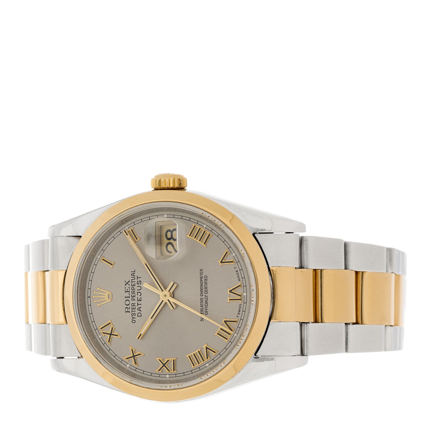 Stainless Steel 18K Yellow Gold 36mm Oyster Perpetual Datejust Watch Silver Roman
