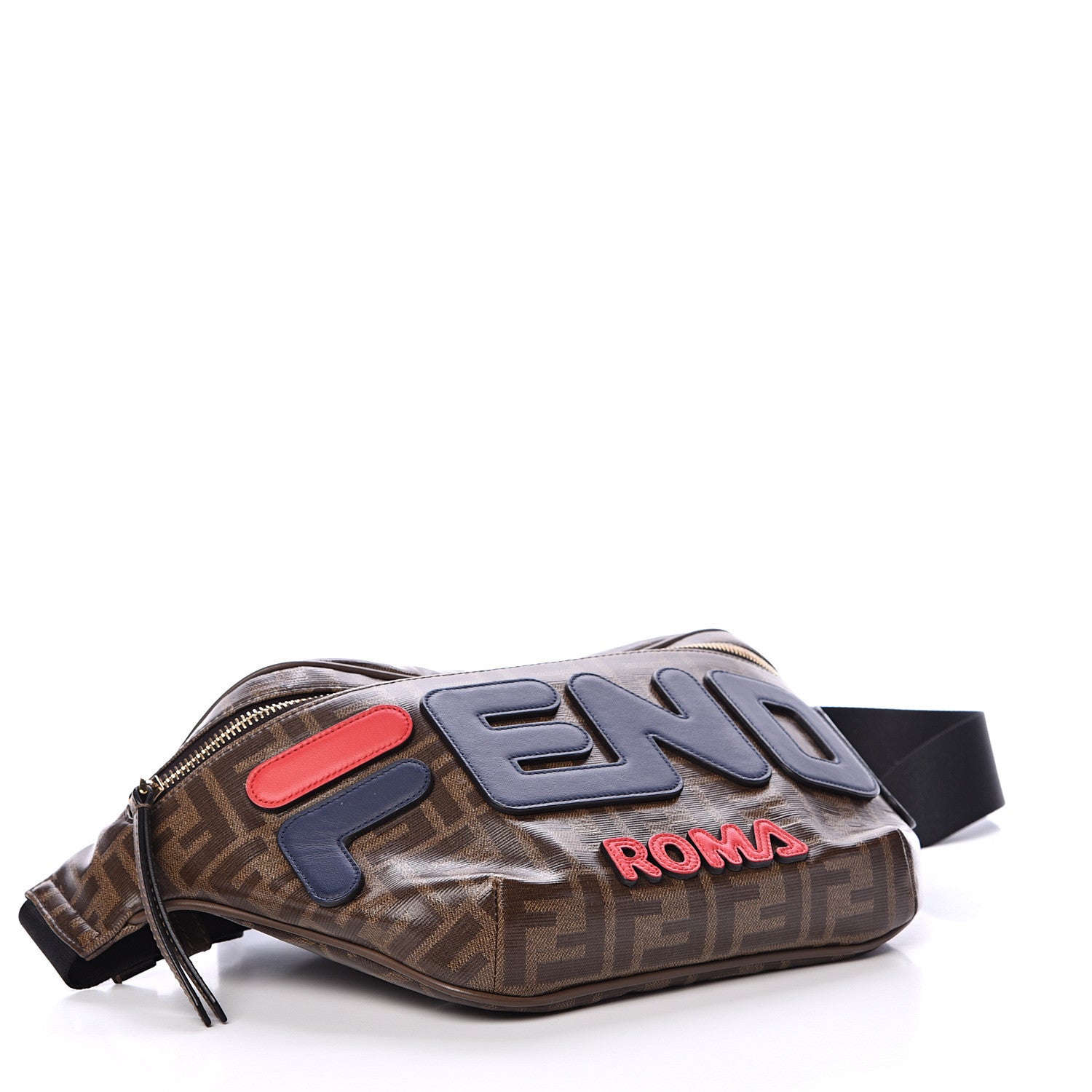 Fendi X FILA Glazed Fabric Vitello Century FF 1974 Mania Belt Bag Mogano Panna Blueberry 3 of 9