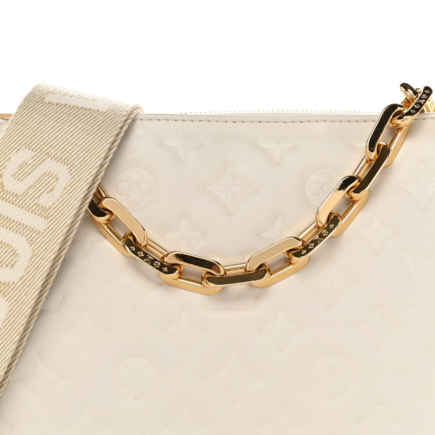 Louis Vuitton Lambskin Embossed Monogram Coussin PM Cream 1861988