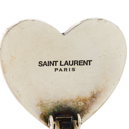 Saint Laurent Brass Crystal Monogram Heart Drop Clip Earrings Silver 4 of 4