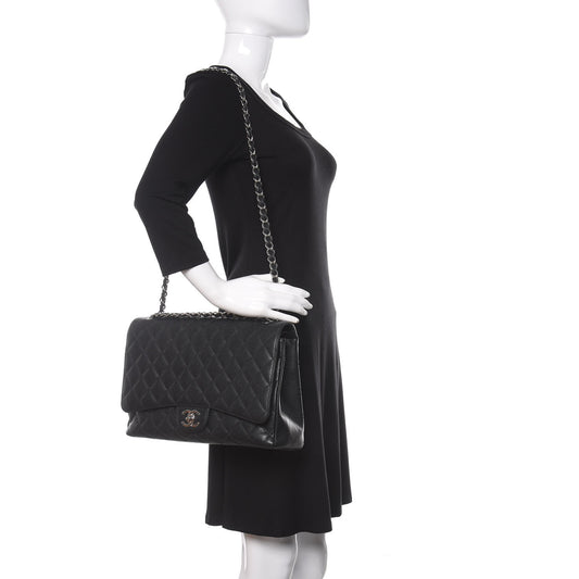 Caviar Quilted Maxi Double Flap Black