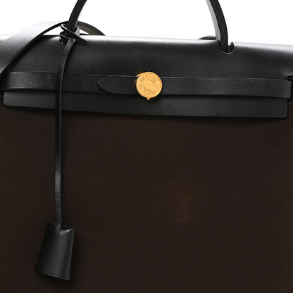 Hermes Military Toile Vache Hunter Herbag Zip Retourne 31 PM Black Ebene 9 of 11