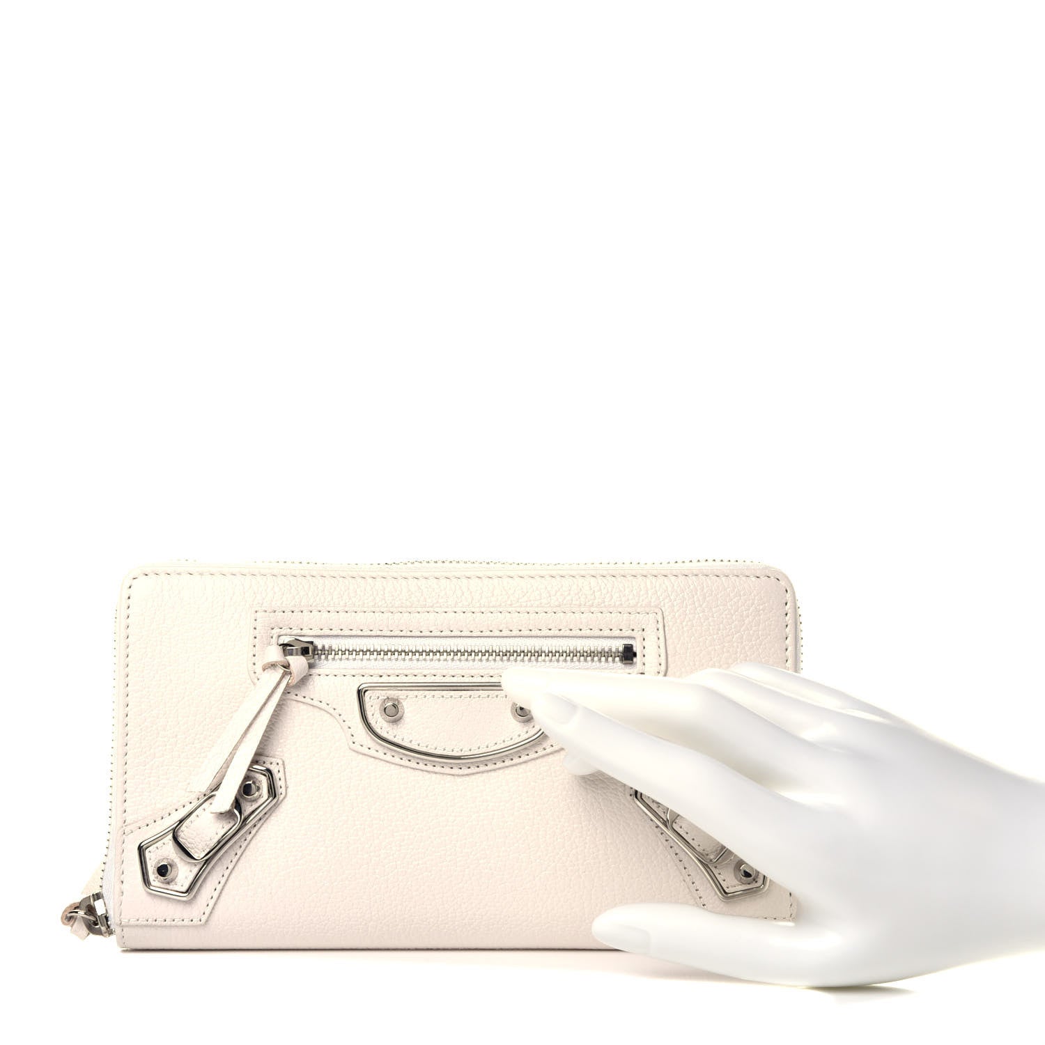 Balenciaga Chevre Silver Metallic Edge Hardware Zip Around Wallet Blanc Neige 2 of 8