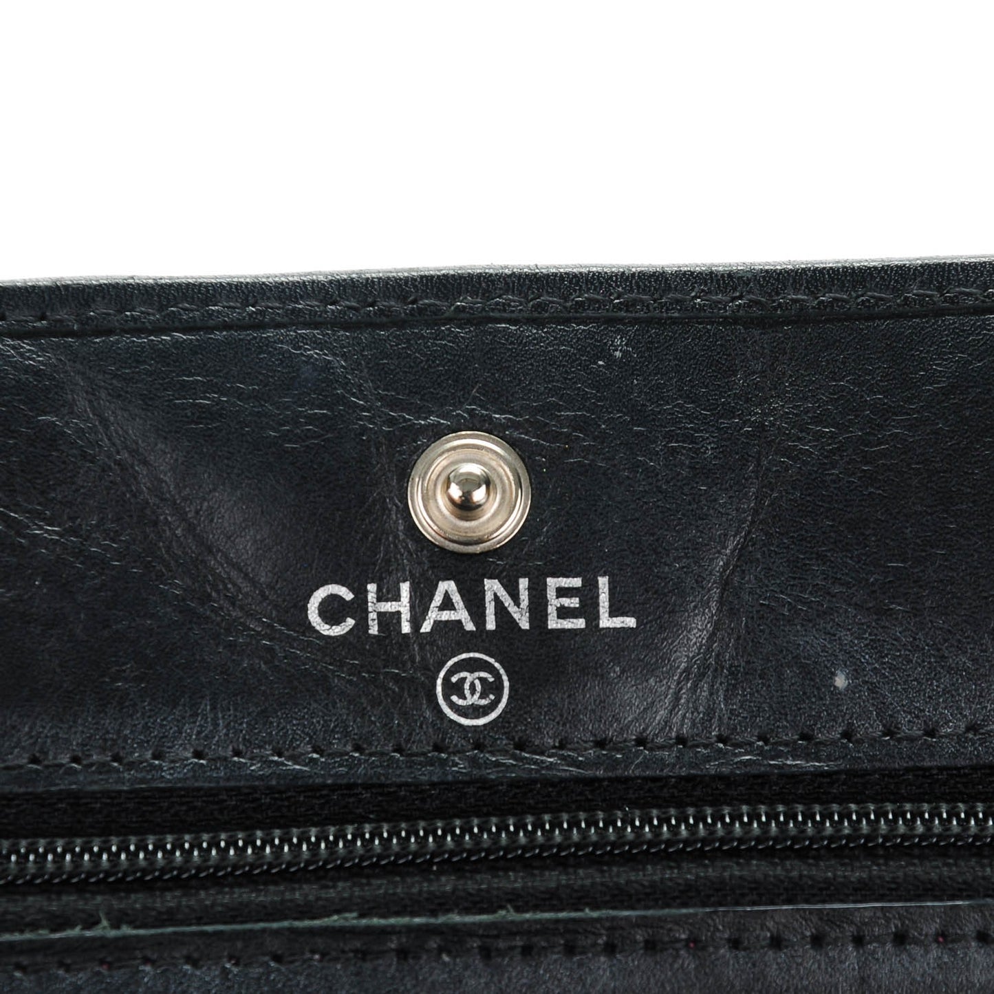Calfskin Quilted Cambon Wallet On Chain WOC Black