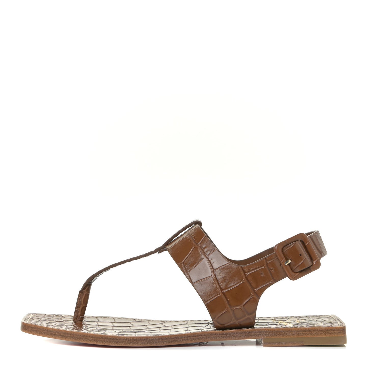 Calfskin Crocodile Embossed Cubongo Sandal Flats 37 Biscotto