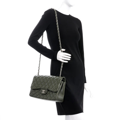 Chanel Caviar Quilted Jumbo Double Flap Dark Green 2 of 9