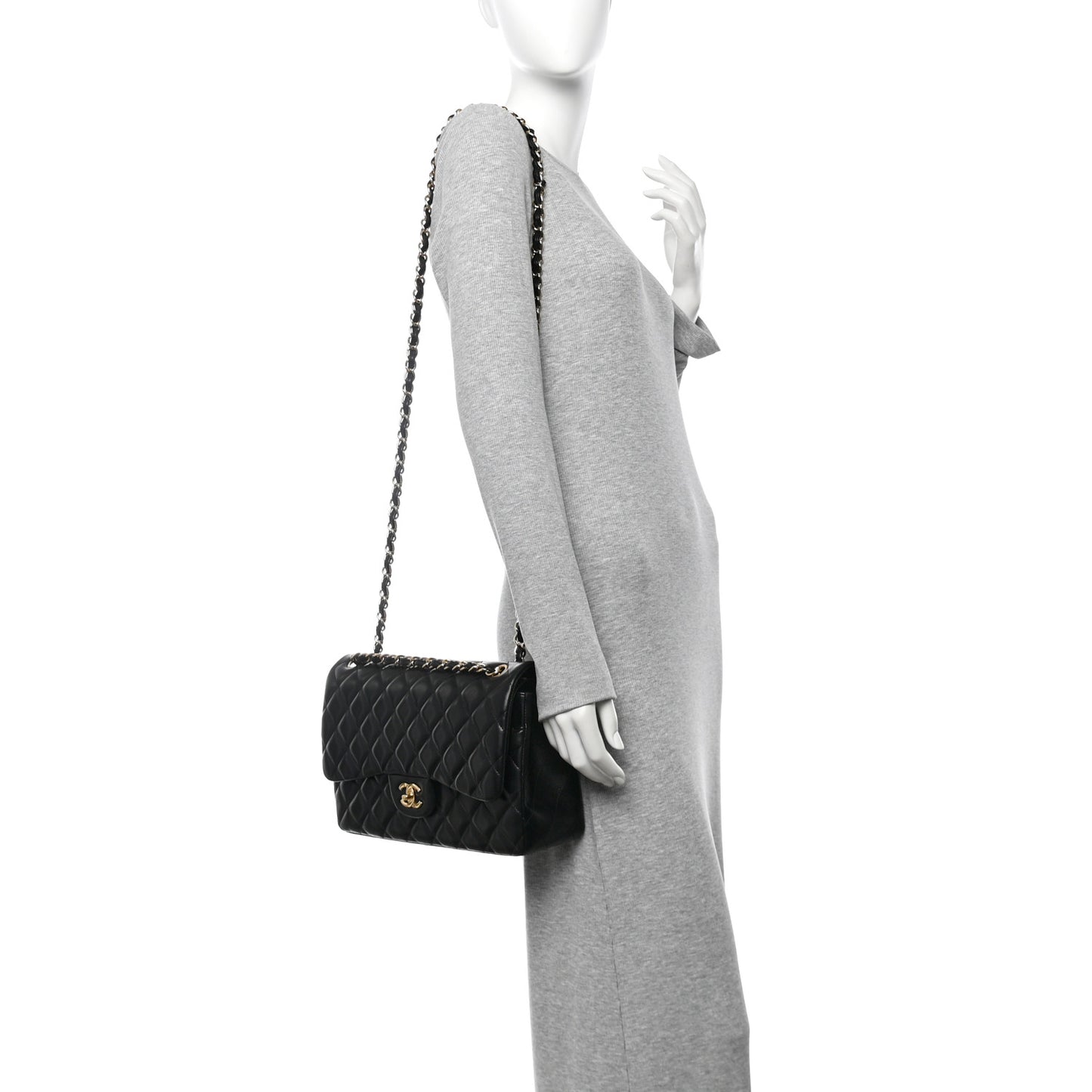 Lambskin Quilted Jumbo Double Flap Black