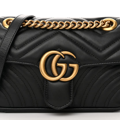 Gucci Calfskin Matelasse Mini GG Marmont Shoulder Bag Black 8 of 13