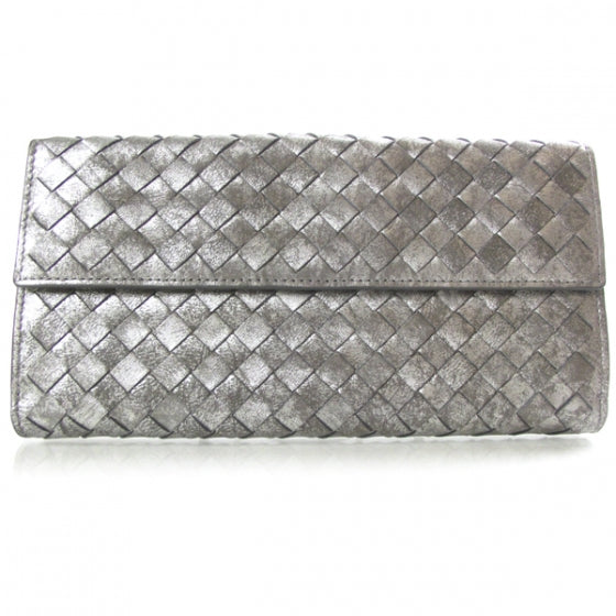 Nappa Intrecciato Continental Wallet Silver