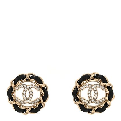 Chanel Crystal Lambskin Chain CC Stud Earrings Black Gold 1 of 5