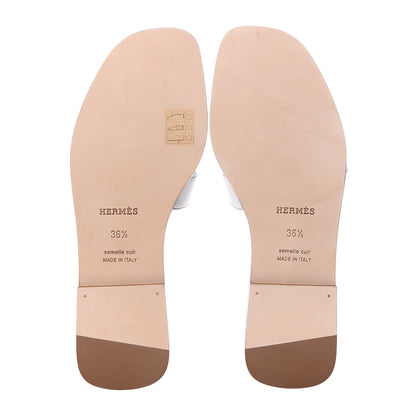 Hermes Box Calfskin Oran Sandals 36.5 White 5 of 10