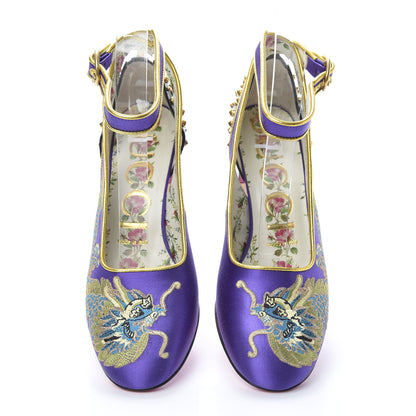 Gucci Satin Embroidered Dragon Caspar Pumps 36 Purple Oro Vecchio Black 5 of 10