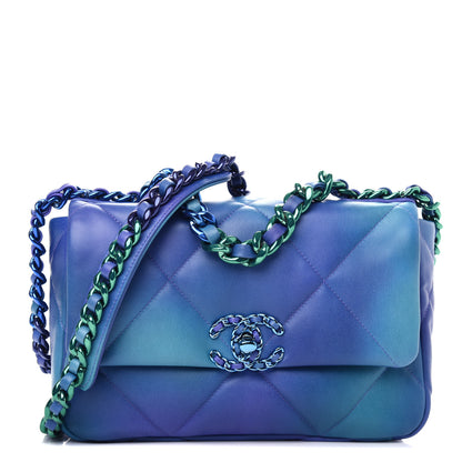 Chanel Tie Dye Calfskin Quilted Medium Chanel 19 Flap Blue Purple 1 of 10