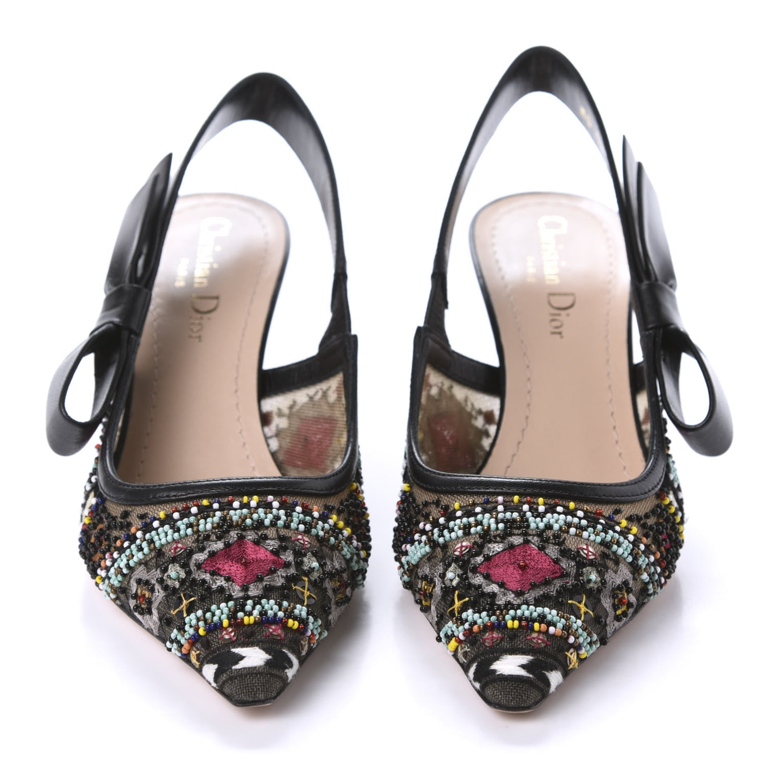 Christian Dior Embroidered Calfskin Beaded Sweet D Sling-Back Pumps 36 Black Turquoise 2 of 9