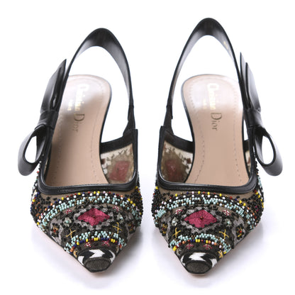 Christian Dior Embroidered Calfskin Beaded Sweet D Sling-Back Pumps 36 Black Turquoise 2 of 9