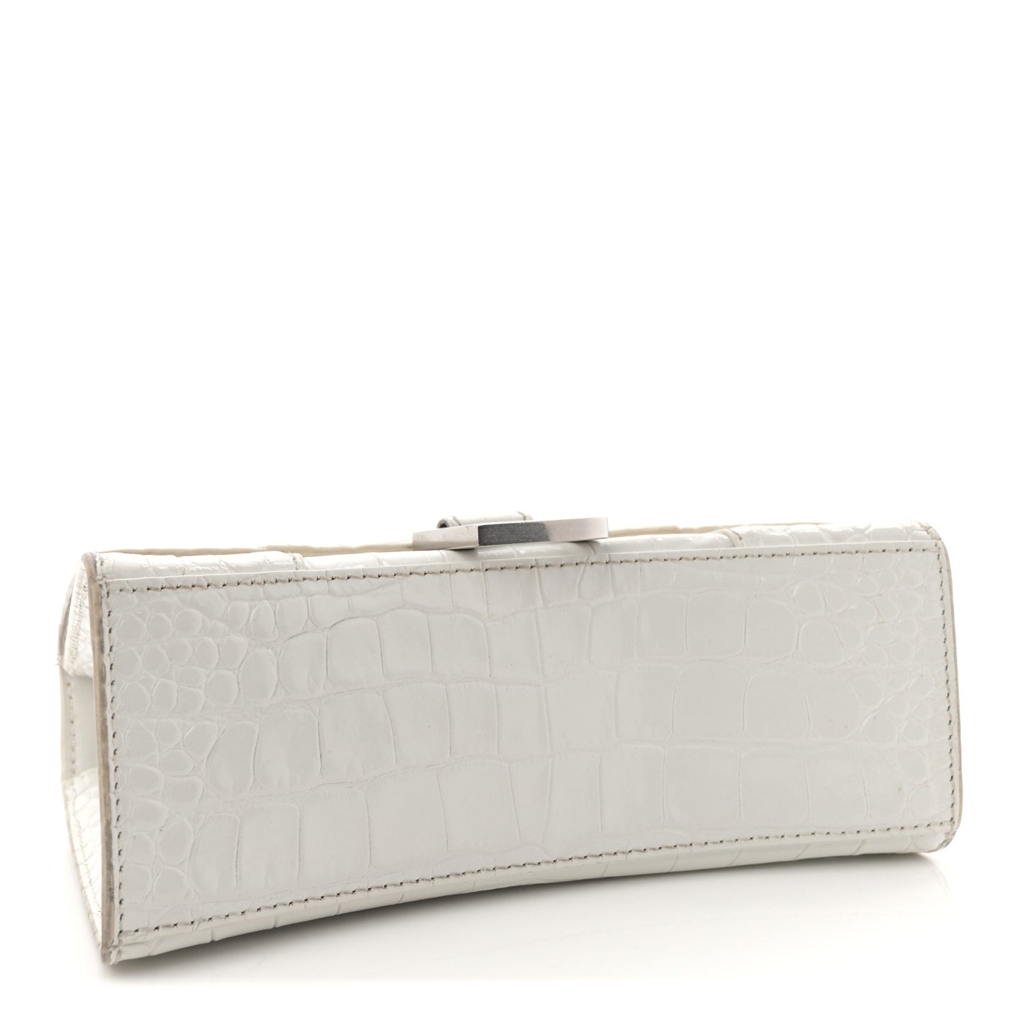 Shiny Calfskin Crocodile Embossed Hourglass Top Handle Bag XS White