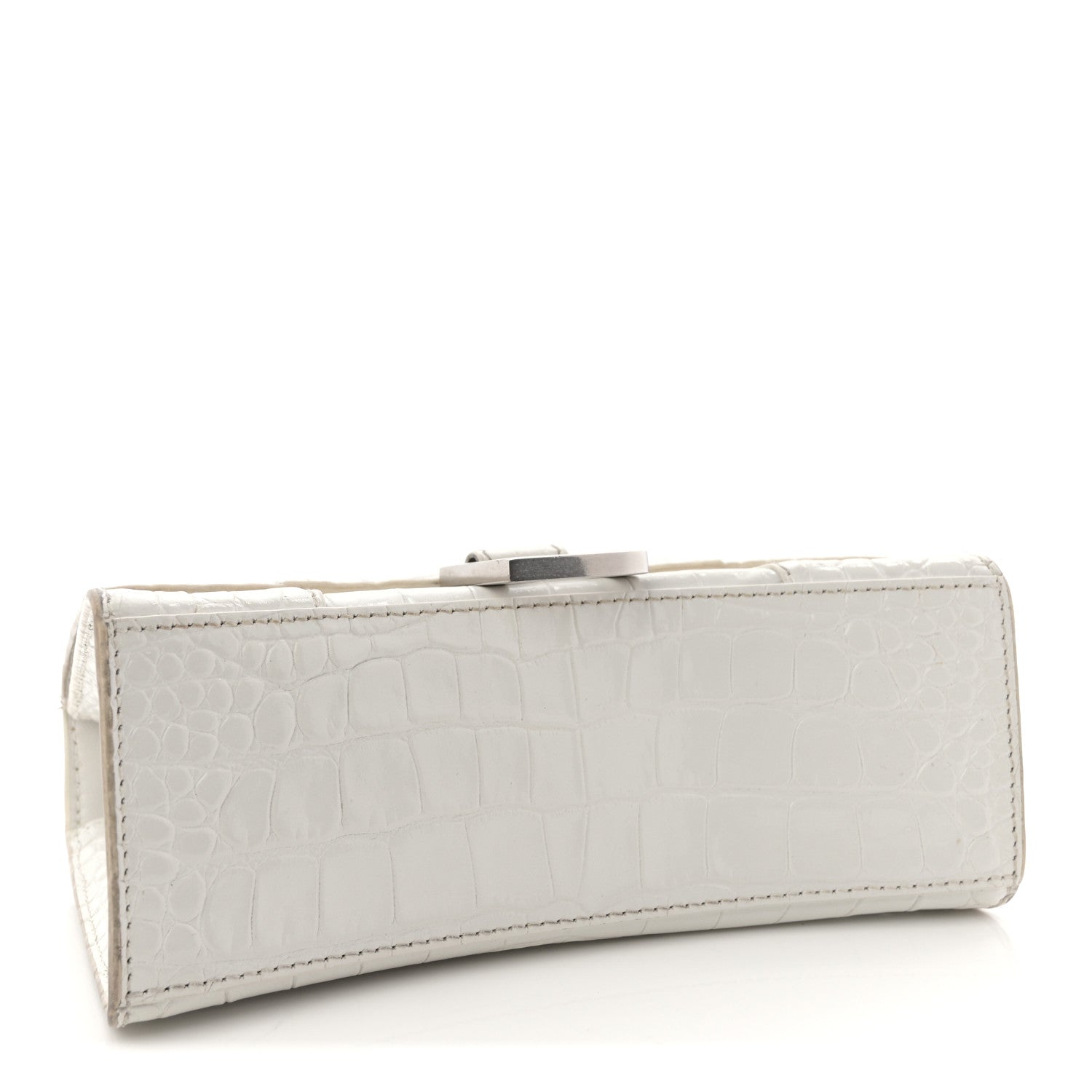 Balenciaga Shiny Calfskin Crocodile Embossed Hourglass Top Handle Bag XS White 4 of 14