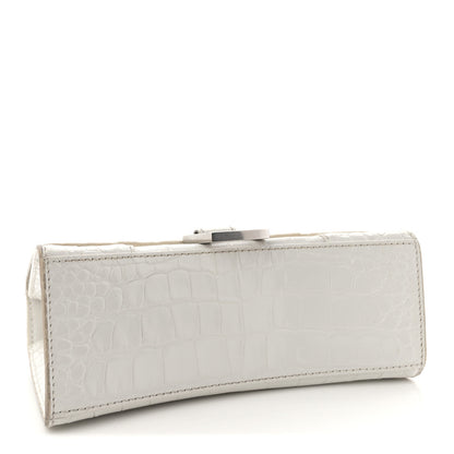 Balenciaga Shiny Calfskin Crocodile Embossed Hourglass Top Handle Bag XS White 4 of 14