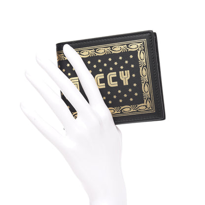 Gucci X SEGA Calfskin GUCCY Stars Bi-Fold Wallet Black Gold 2 of 8