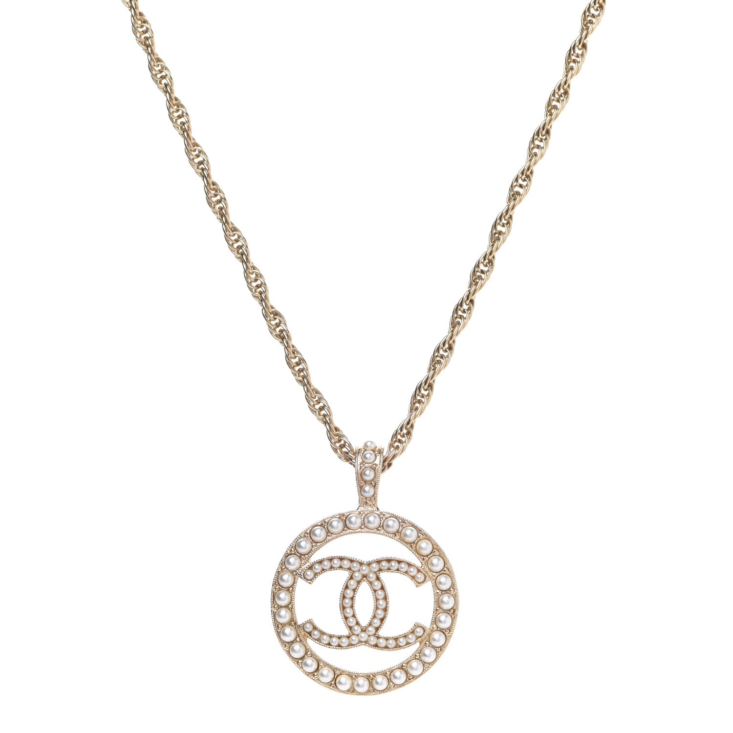 Chanel Pearl CC Round Pendant Necklace Gold 1 of 6