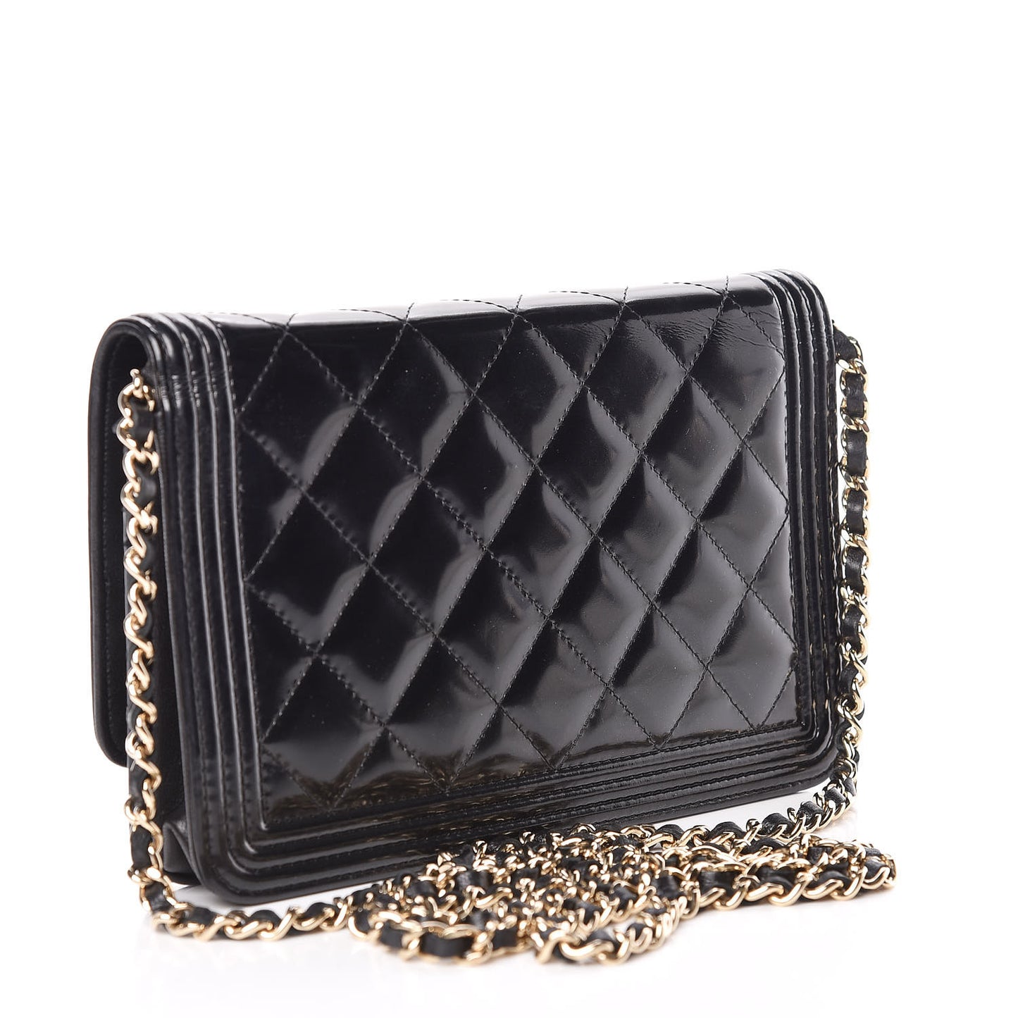 Glazed Calfskin Quilted Boy Wallet On Chain WOC Black