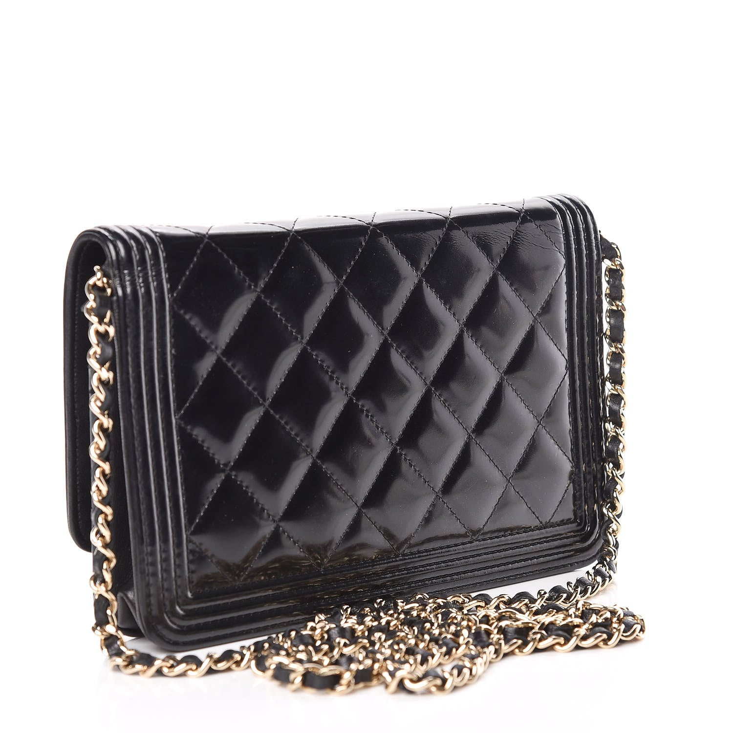 Chanel Glazed Calfskin Quilted Boy Wallet On Chain WOC Black 3 of 14