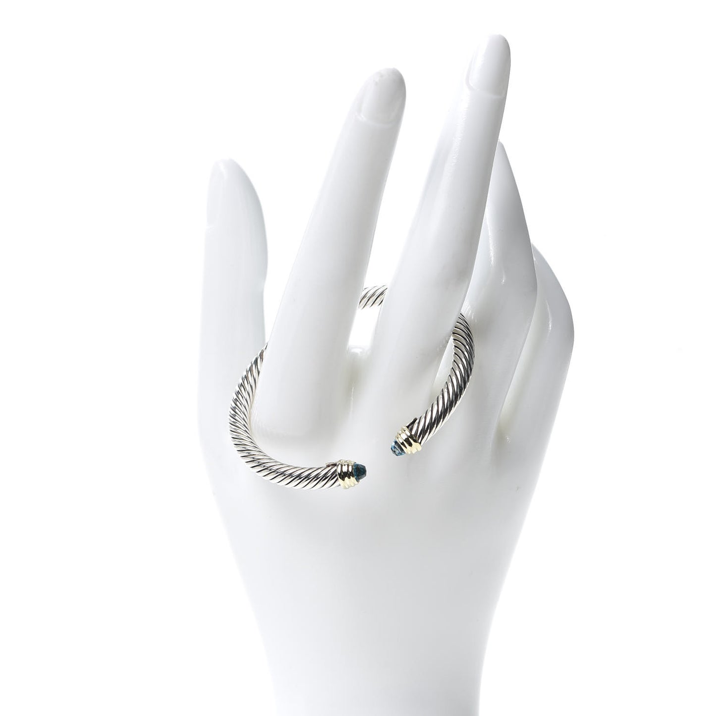 Sterling Silver 14K Yellow Gold Blue Topaz 5mm Cable Classics Petite Color Bracelet