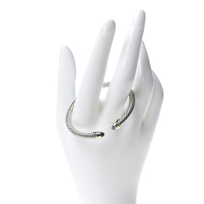 David Yurman Sterling Silver 14K Yellow Gold Blue Topaz 5mm Cable Classics Petite Color Bracelet 2 of 5