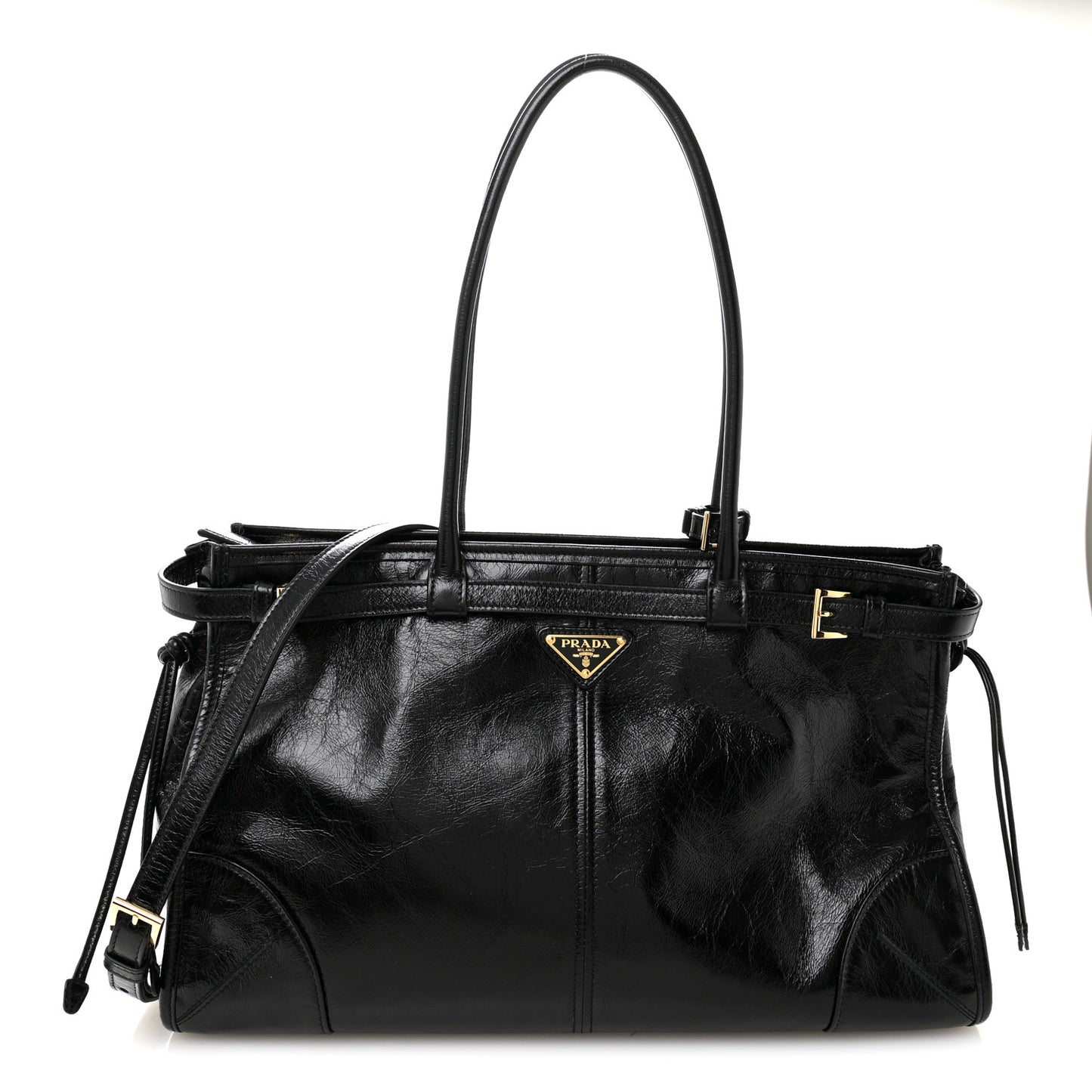 Glossy Calfskin Triangle Large Bonnie Shoulder Bag Black