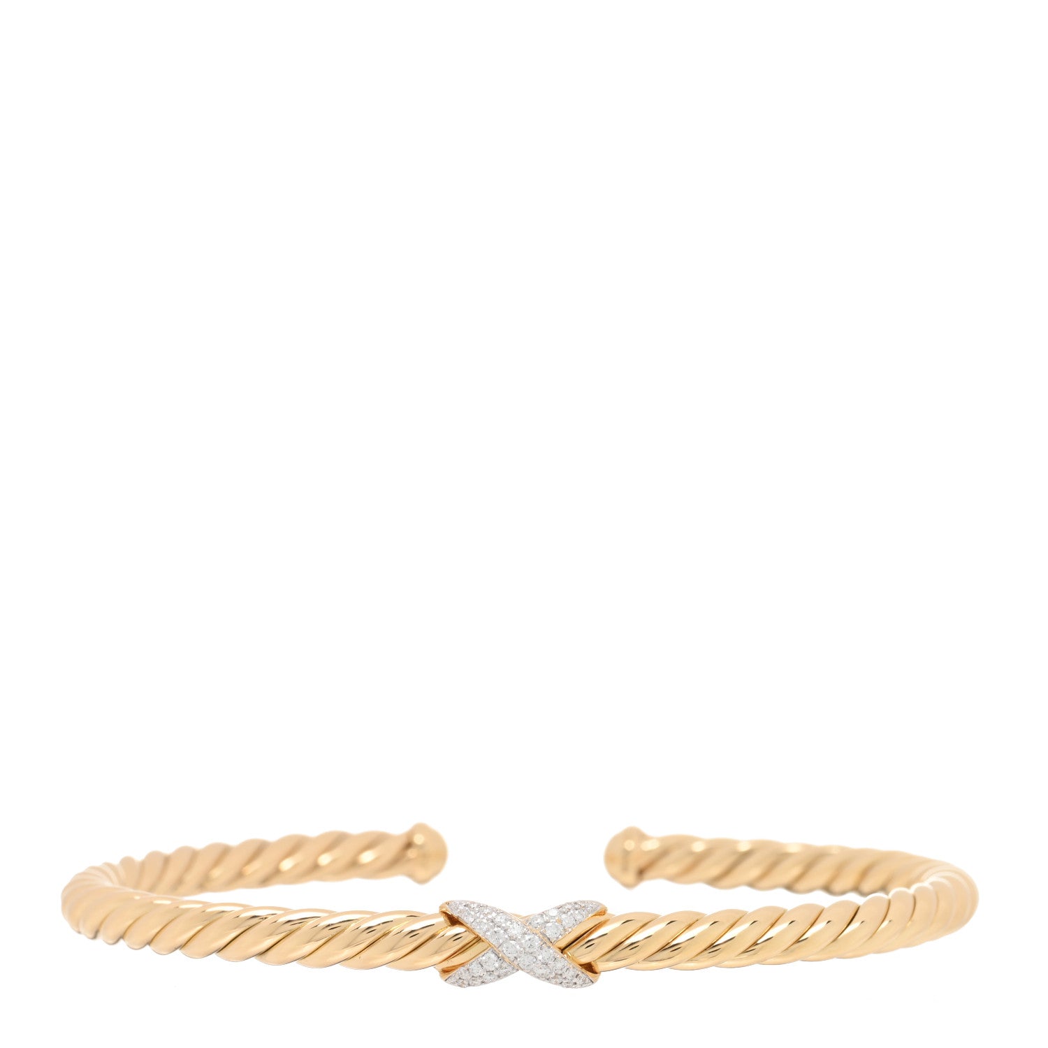 David Yurman 18K Yellow Gold Diamond 4mm Cablespira X Station Cable Bracelet 1 of 3