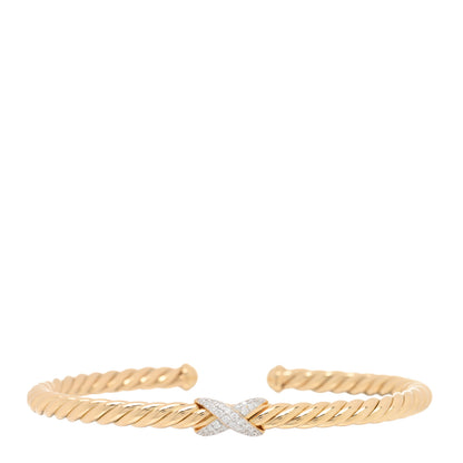 David Yurman 18K Yellow Gold Diamond 4mm Cablespira X Station Cable Bracelet 1 of 3