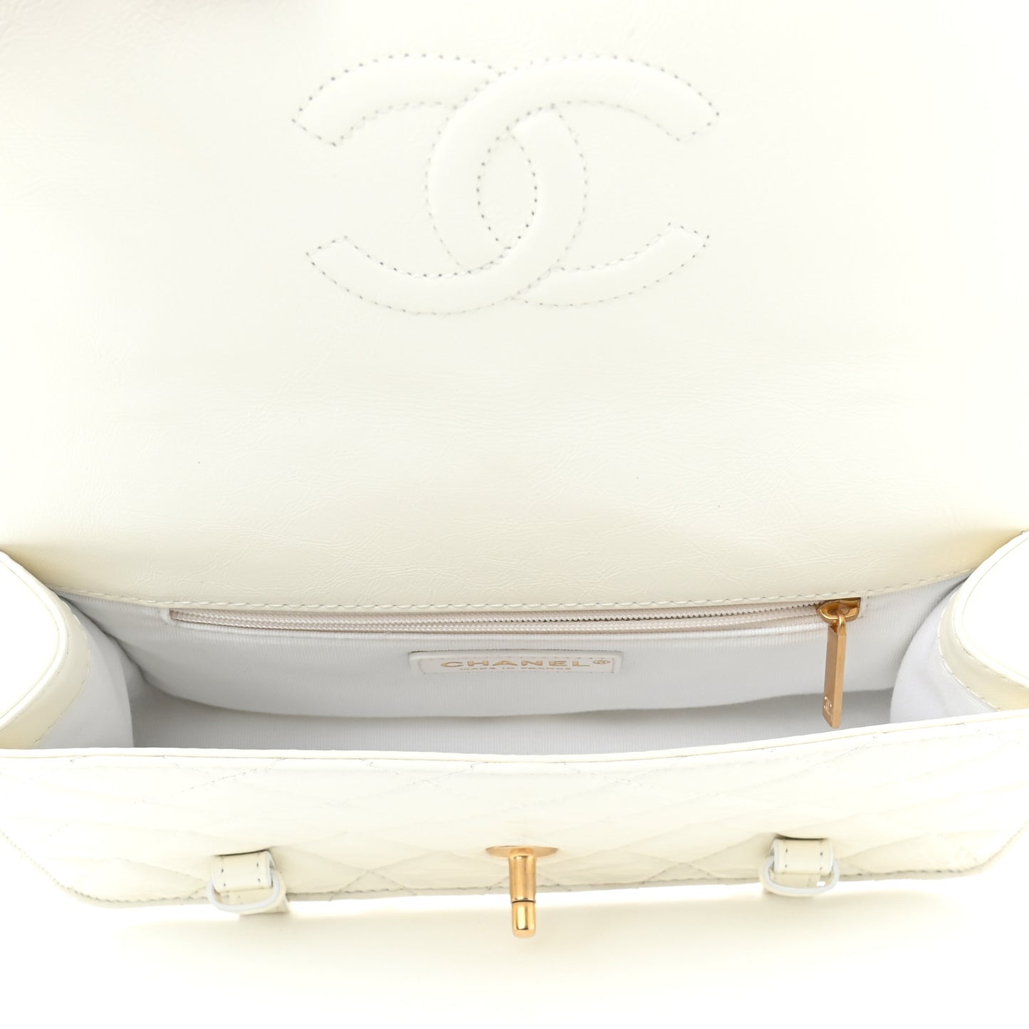Aged Calfskin Quilted City School Flap White