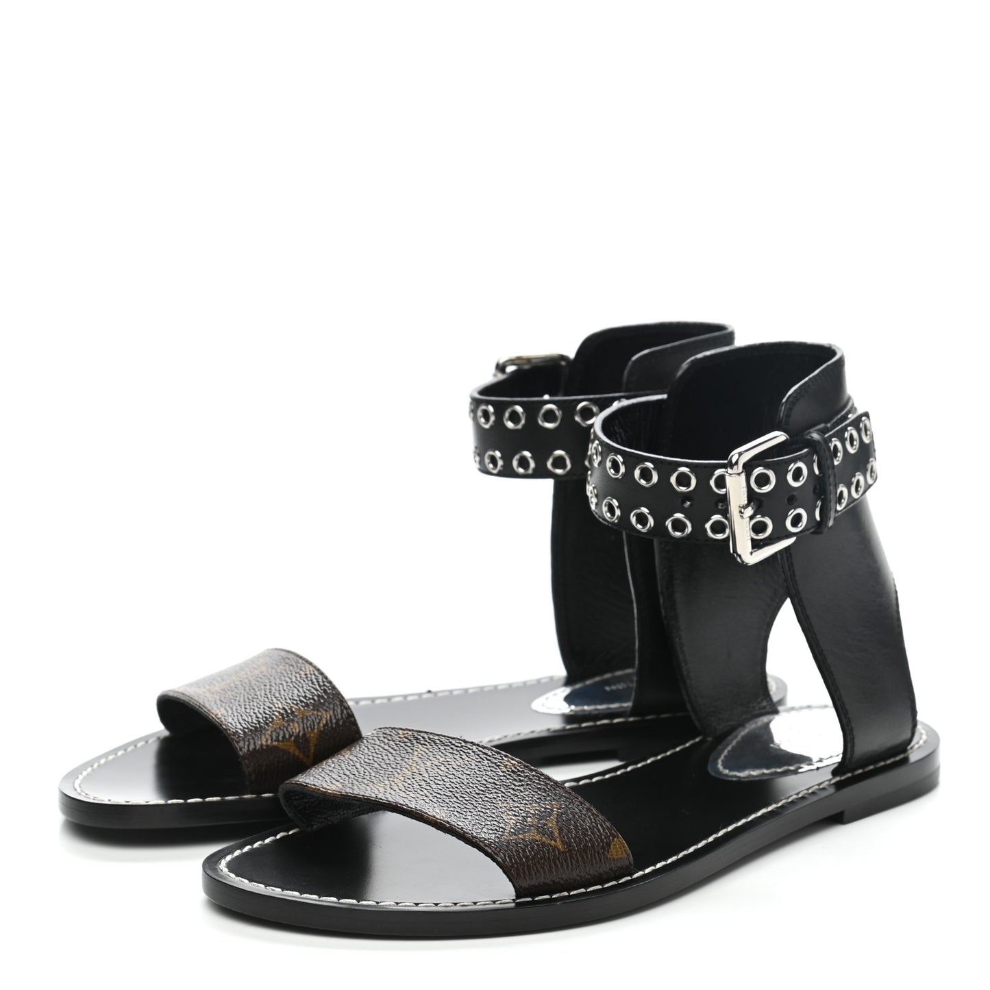 Calfskin Monogram Passenger Flat Sandals 37.5 Black