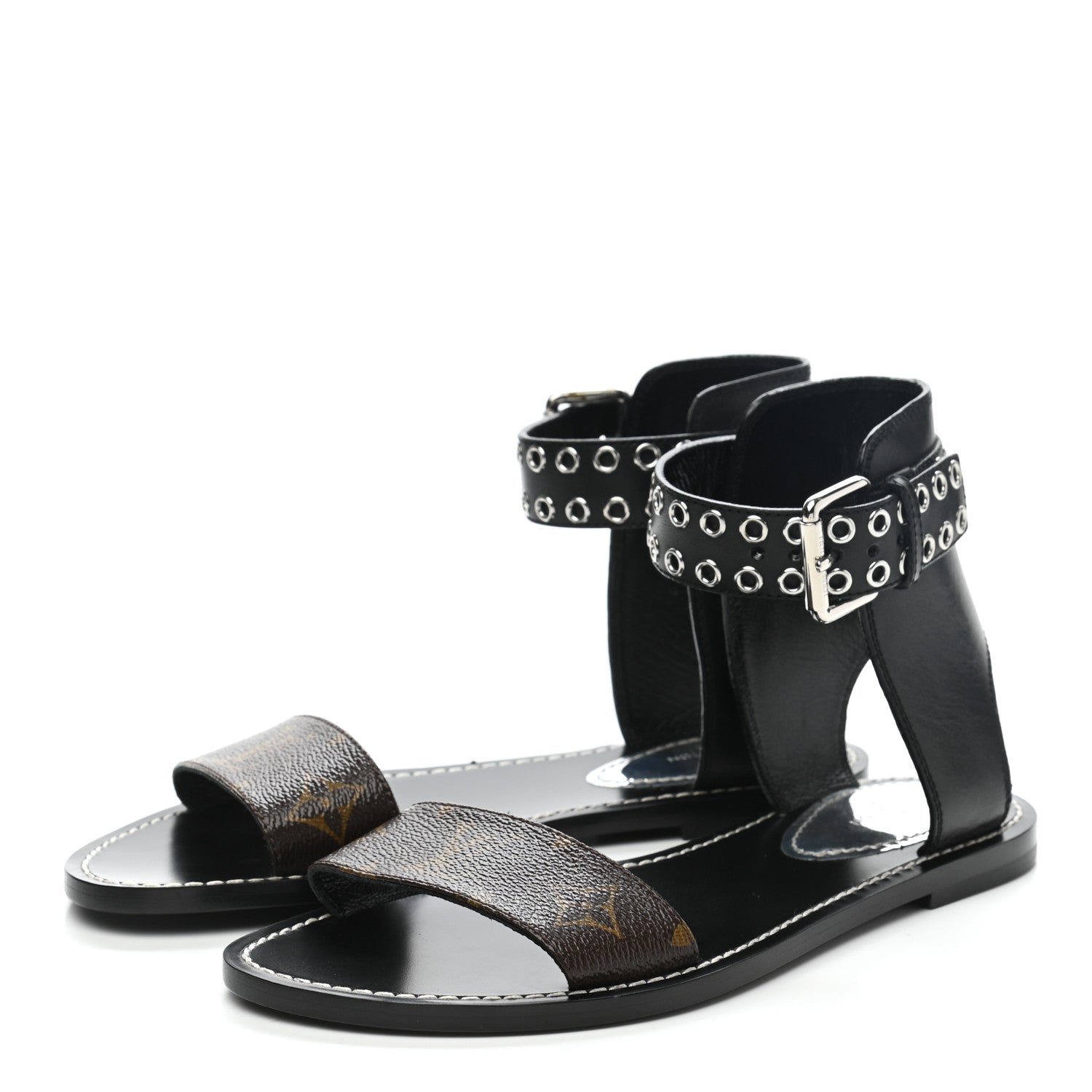 Louis Vuitton Calfskin Monogram Passenger Flat Sandals 37.5 Black 3 of 8