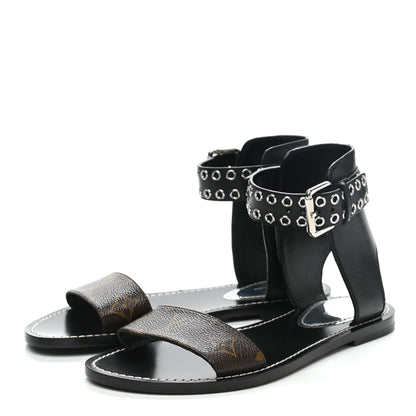 Louis Vuitton Calfskin Monogram Passenger Flat Sandals 37.5 Black 3 of 8
