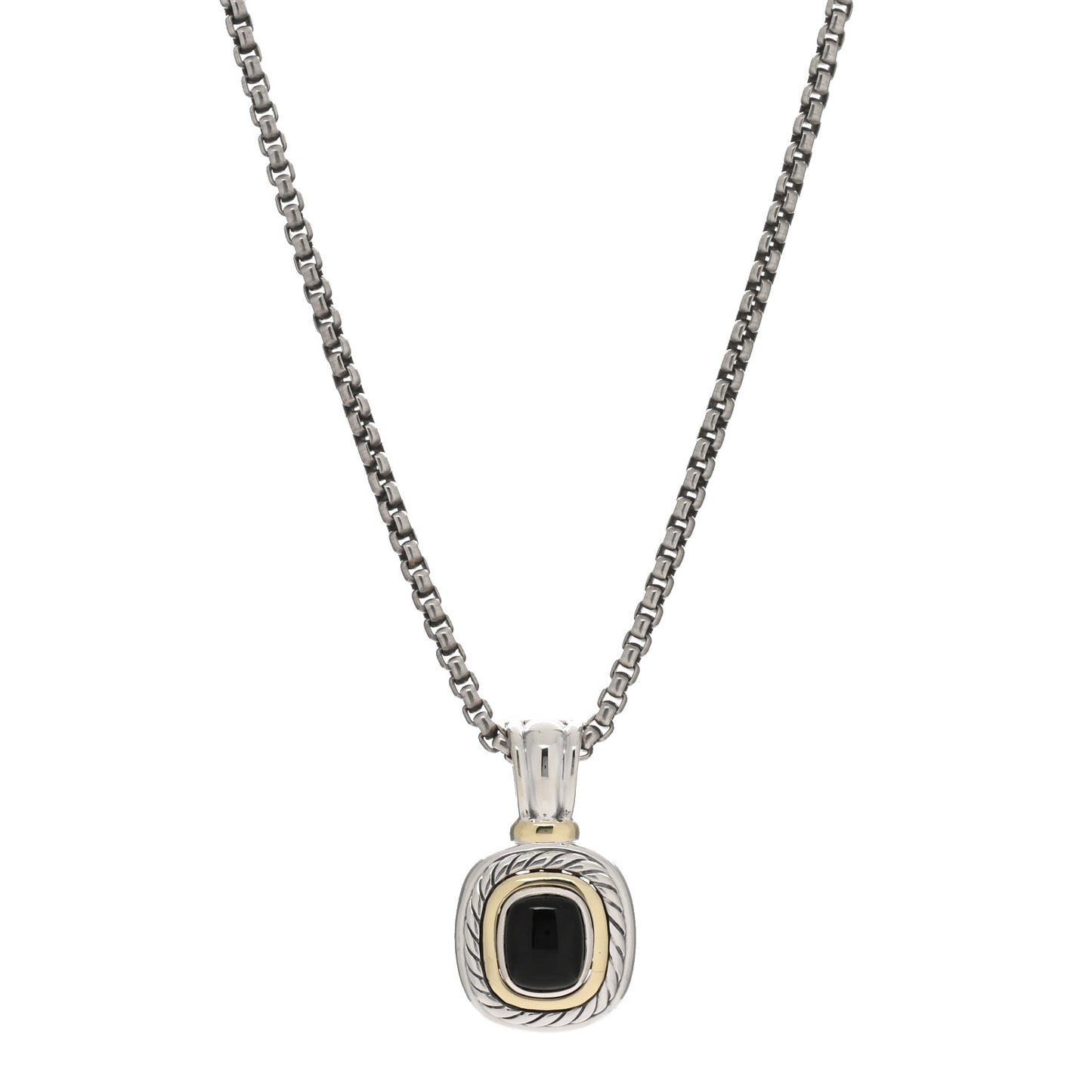 Sterling Silver 14K Yellow Gold Black Onyx 12mm Albion Enhancer Pendant Necklace