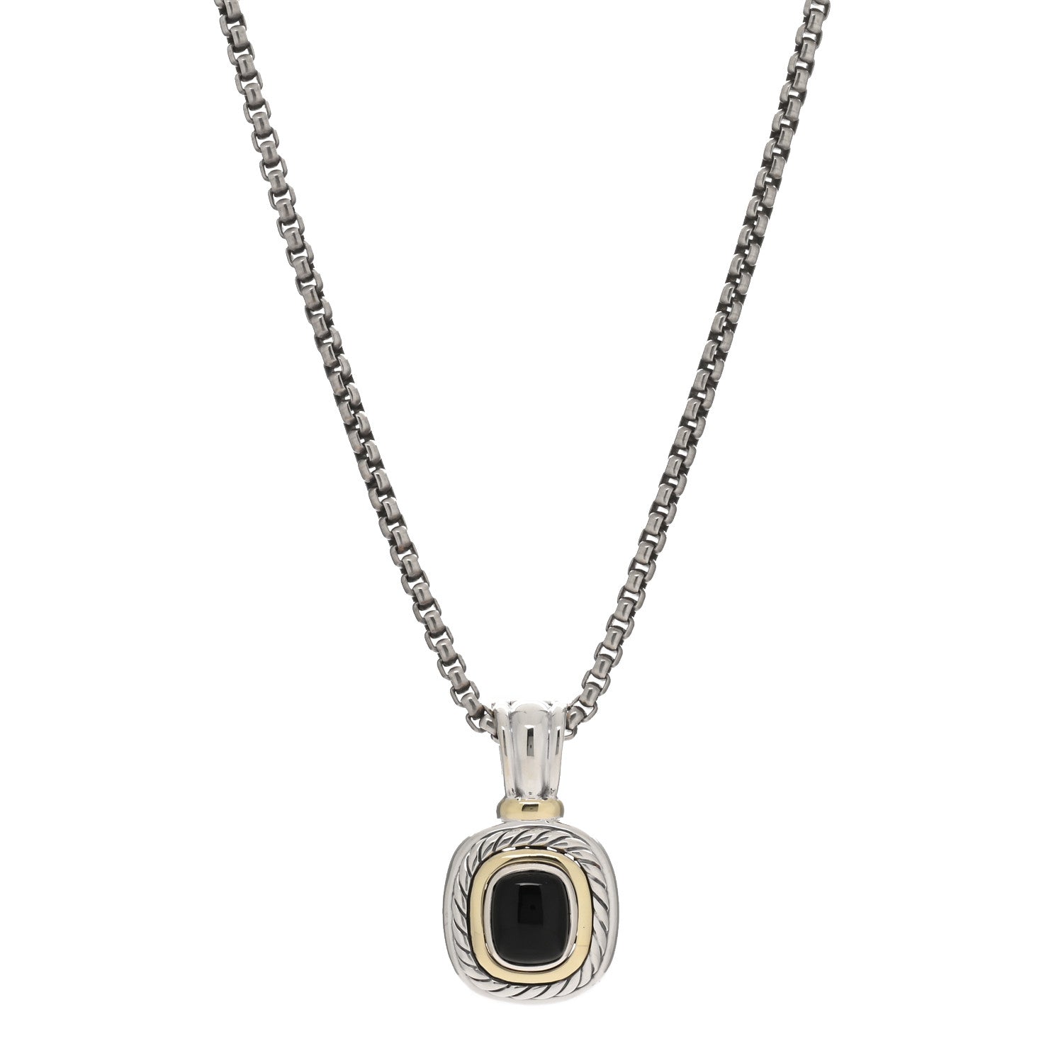 David Yurman Sterling Silver 14K Yellow Gold Black Onyx 12mm Albion Enhancer Pendant Necklace 1 of 3